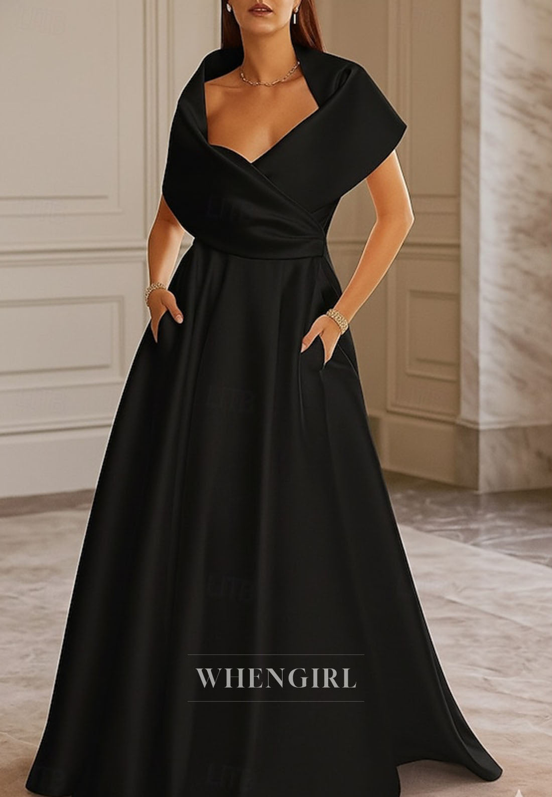 A-Line Special Neck Back Zipper Satin Mother of the Bride Dress Evening Dress