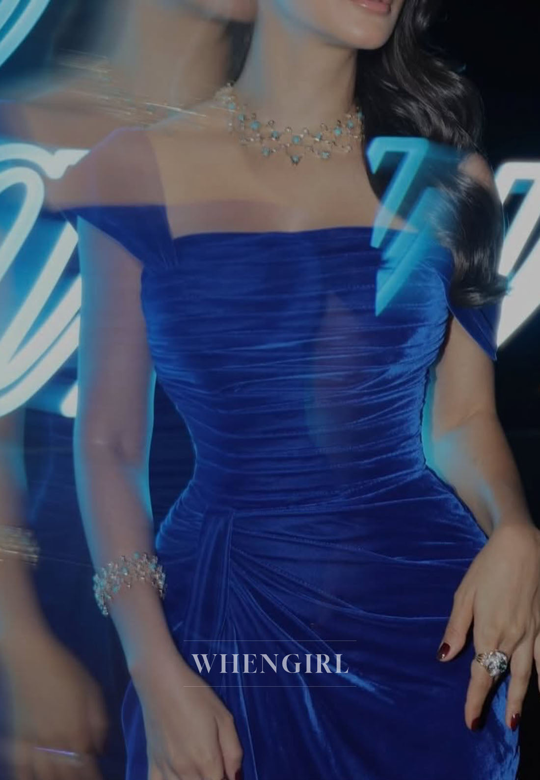 Royal Blue Sheath Suqare Neck Ruched Sleeveless Evening Formal Gown