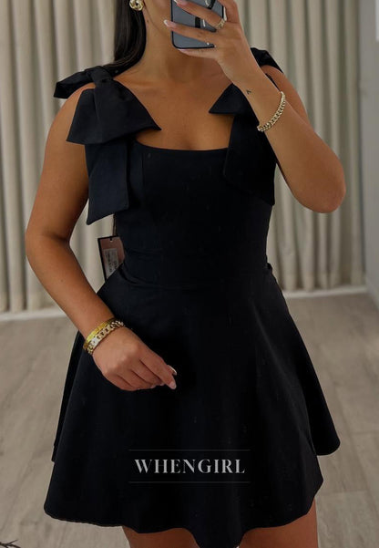 A-Line Square Neck Bowknot Strapless Sleeveless Short Homecoming Dress