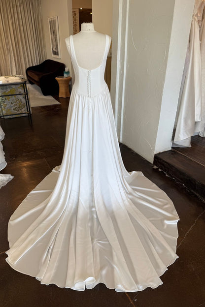 A-Line Square Neck Court Train Classic Wedding Dress