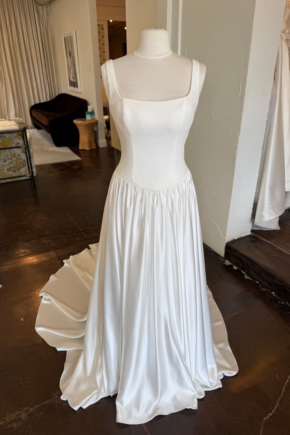A-Line Square Neck Court Train Classic Wedding Dress