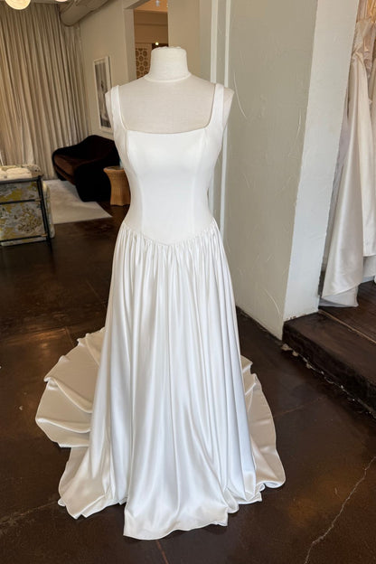A-Line Square Neck Court Train Classic Wedding Dress