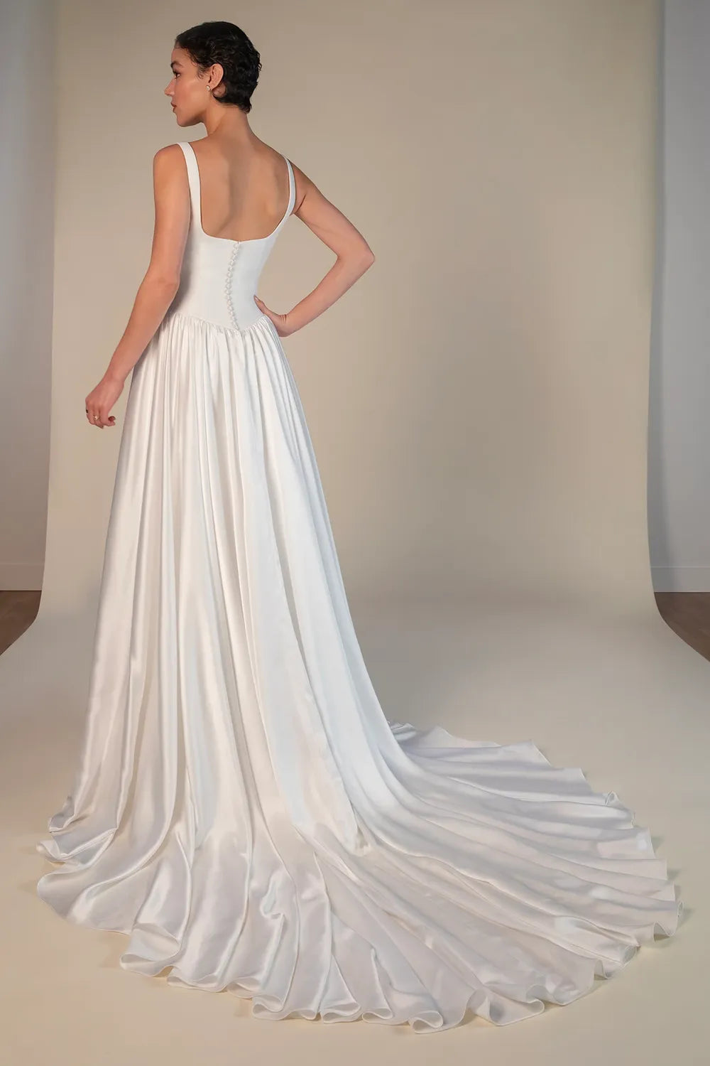 A-Line Square Neck Court Train Classic Wedding Dress