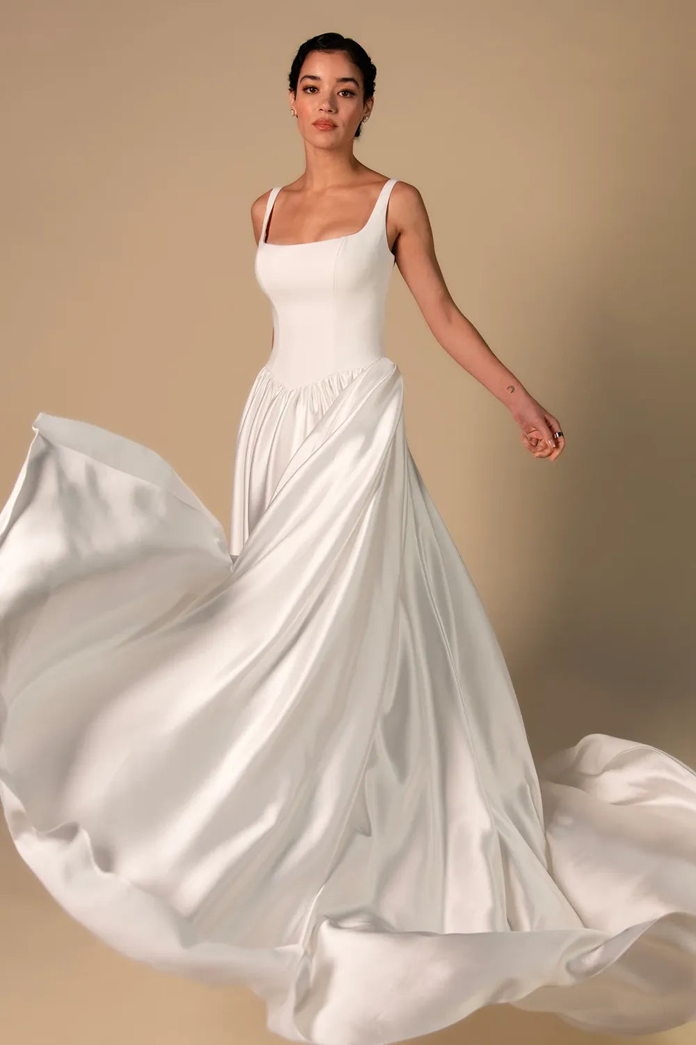 A-Line Square Neck Court Train Classic Wedding Dress
