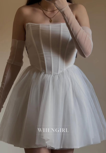 A-Line Sleeveless Strapless Tulle Short Homecoming Dress