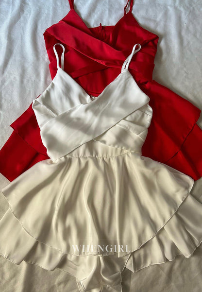 V Neck Spaghetti Straps Sleeveless A-Line Homecoming Dress