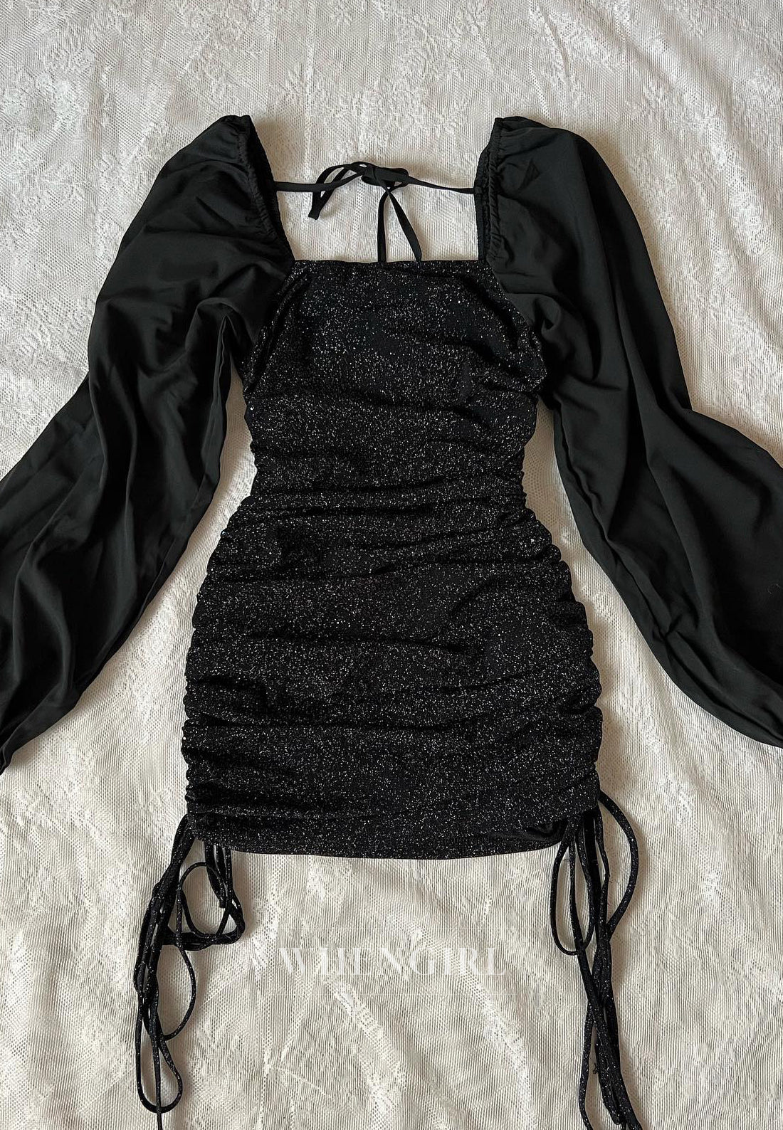 Sheath Off Shoulder Long Sleeves Back Zipper Pleated Short Homecoming Dress