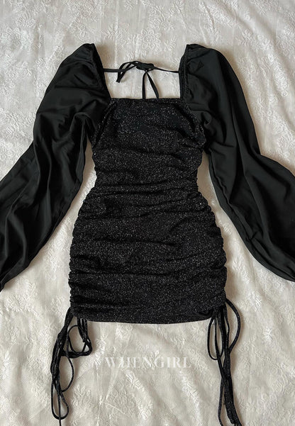Sheath Off Shoulder Long Sleeves Back Zipper Pleated Short Homecoming Dress