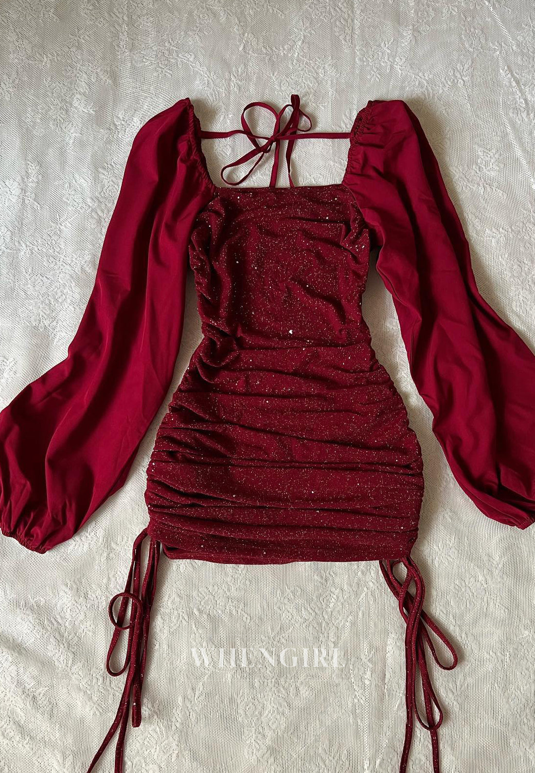 Sheath Off Shoulder Long Sleeves Back Zipper Pleated Short Homecoming Dress