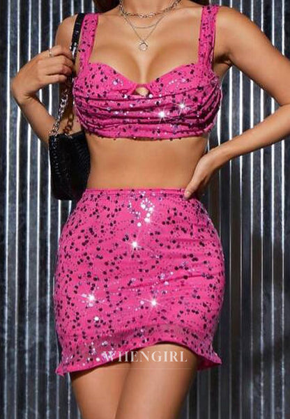 Sheath Sweetheart Beaded Sleeveless Sequins Pleated Mini Homecoming Dress