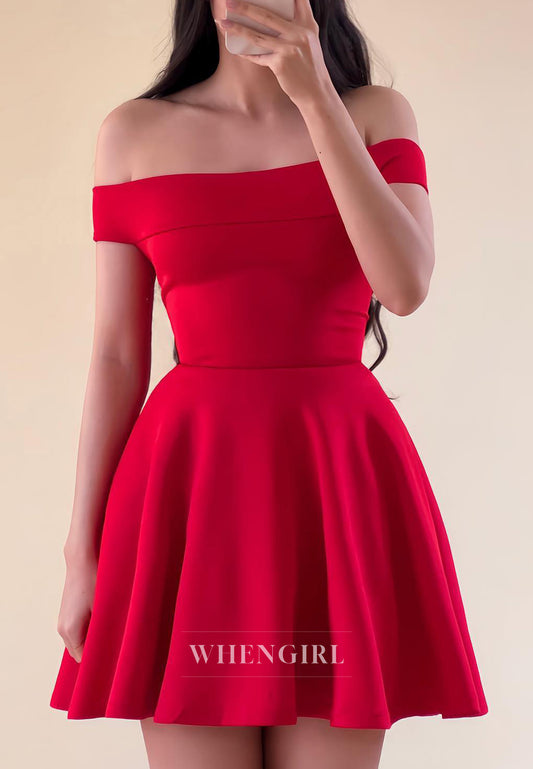Red Off Shoulder Sleeveless Back Zipper A-Line Homecoming Dress