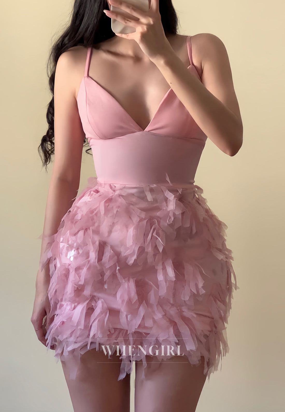 V Neck Sheath Spaghetti Straps Sleeveless Short Homecoming Dress