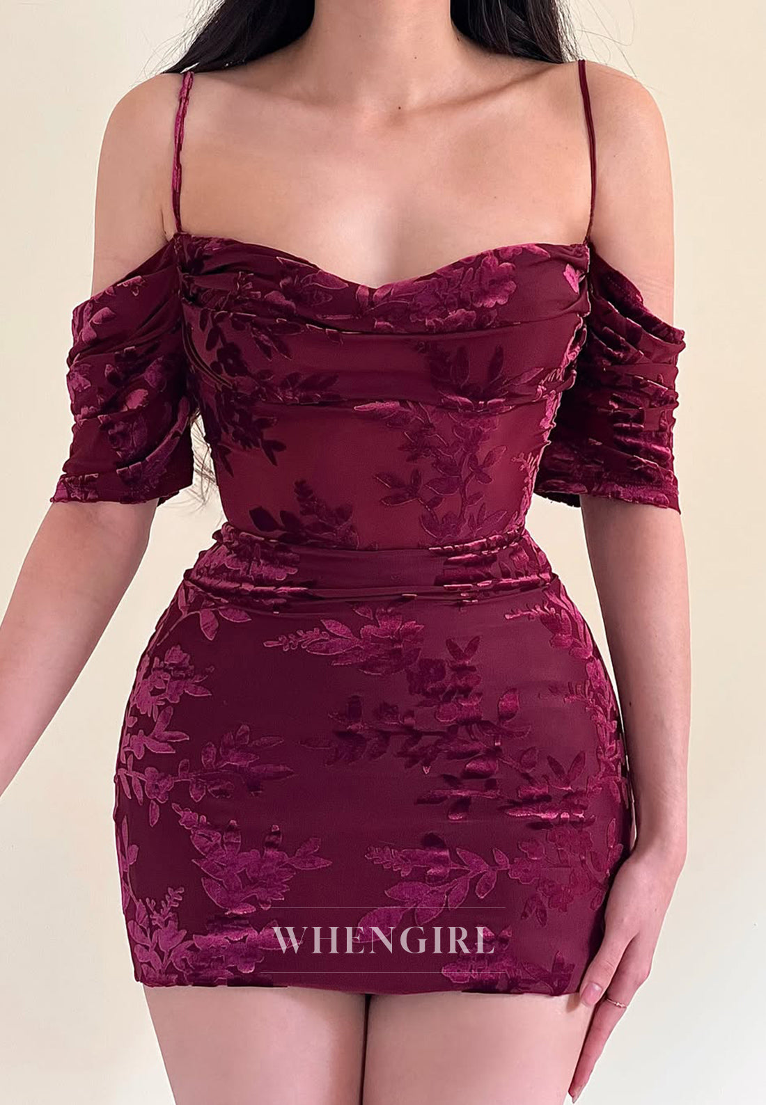 Grape Sheath Short Sleeves Party Gown Spaghetti Straps Short Sweetheart Homecoming Dress