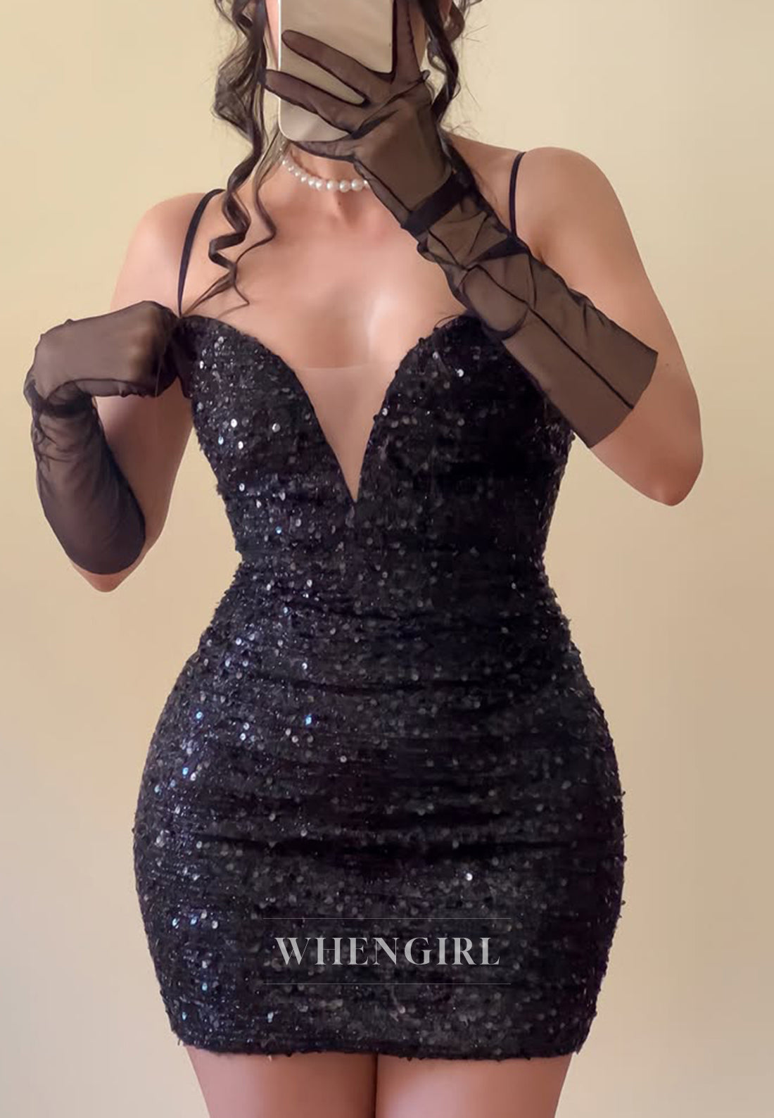 Sheath V Neck Spaghetti Straps Sleeveless Squins Cross Back Homecoming Dress