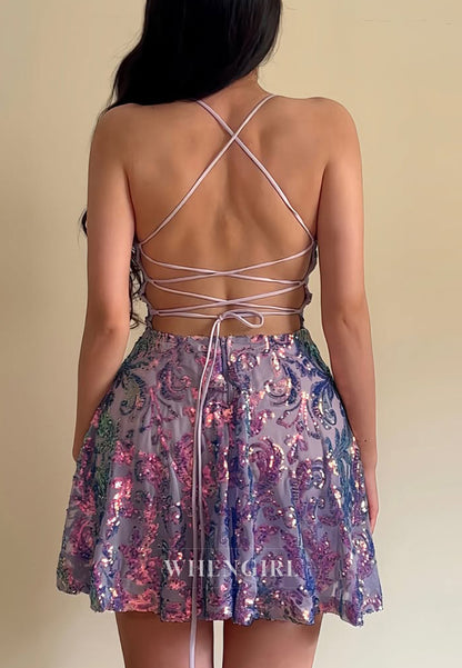 A-Line Sweetheart Beaded Sleeveless Cross Back Homecoming Dress