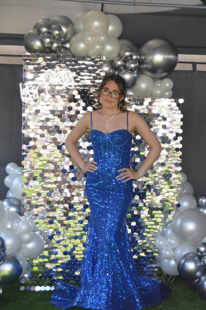 Long Light Sky Blue Prom Dresses Sequins Mermaid Sweetheart