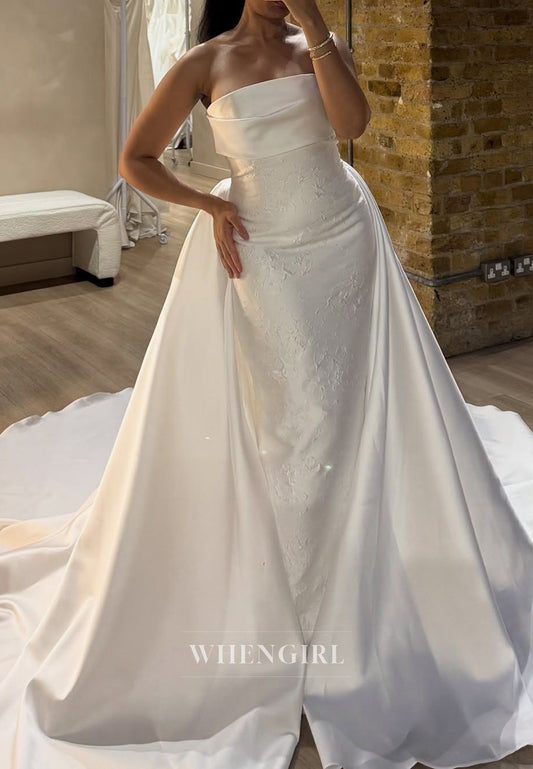 Tube Top Sheath Sleeveless Wedding Dress with Detachable Train