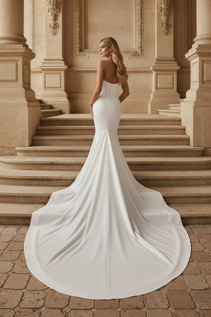 Classic Off Shoulder Pleated Court Train Wedding Dress