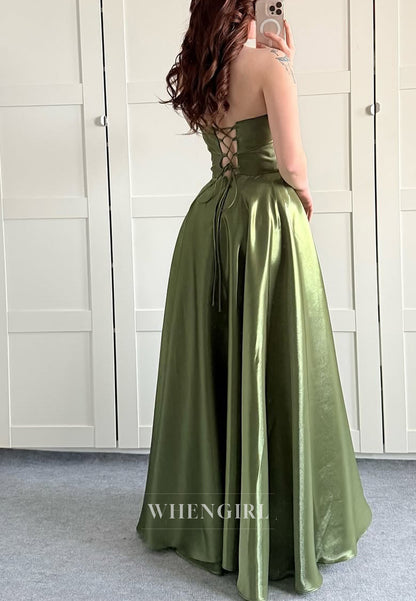 Strapless Satin A-Line Tie Back Sleeveless Formal Evening Dress