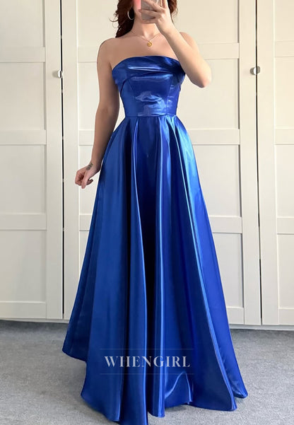 Strapless Satin A-Line Tie Back Sleeveless Formal Evening Dress