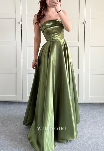 Strapless Satin A-Line Tie Back Sleeveless Formal Evening Dress