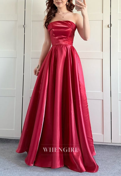 Strapless Satin A-Line Tie Back Sleeveless Formal Evening Dress