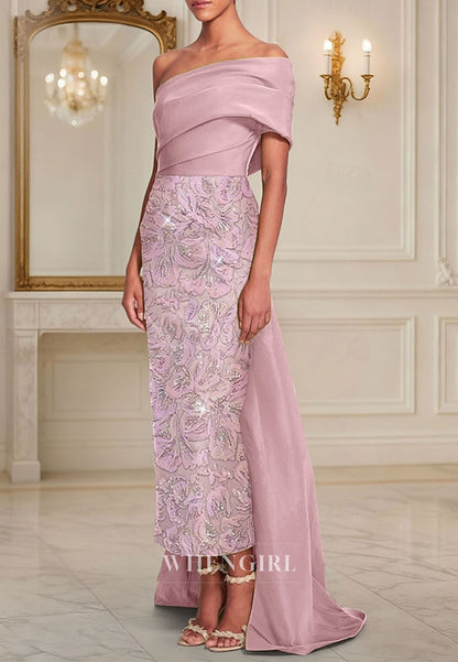 Sheath Formal Dress Elegant One Shoulder Mother of the Bride Dress with Glitter Embroidery