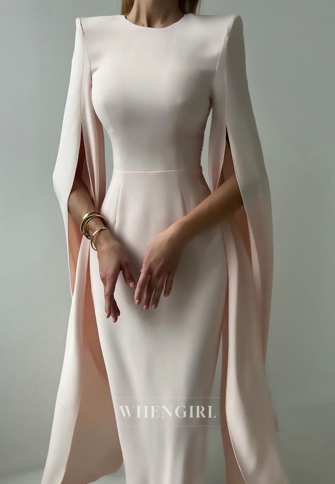 Blush Bateau Neck Long Sleeves Sheath Back Zipper Evening Formal Gown
