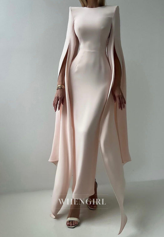 Blush Bateau Neck Long Sleeves Sheath Back Zipper Evening Formal Gown