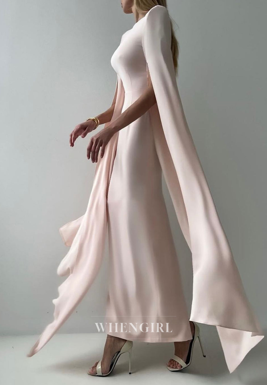 Blush Bateau Neck Long Sleeves Sheath Back Zipper Evening Formal Gown