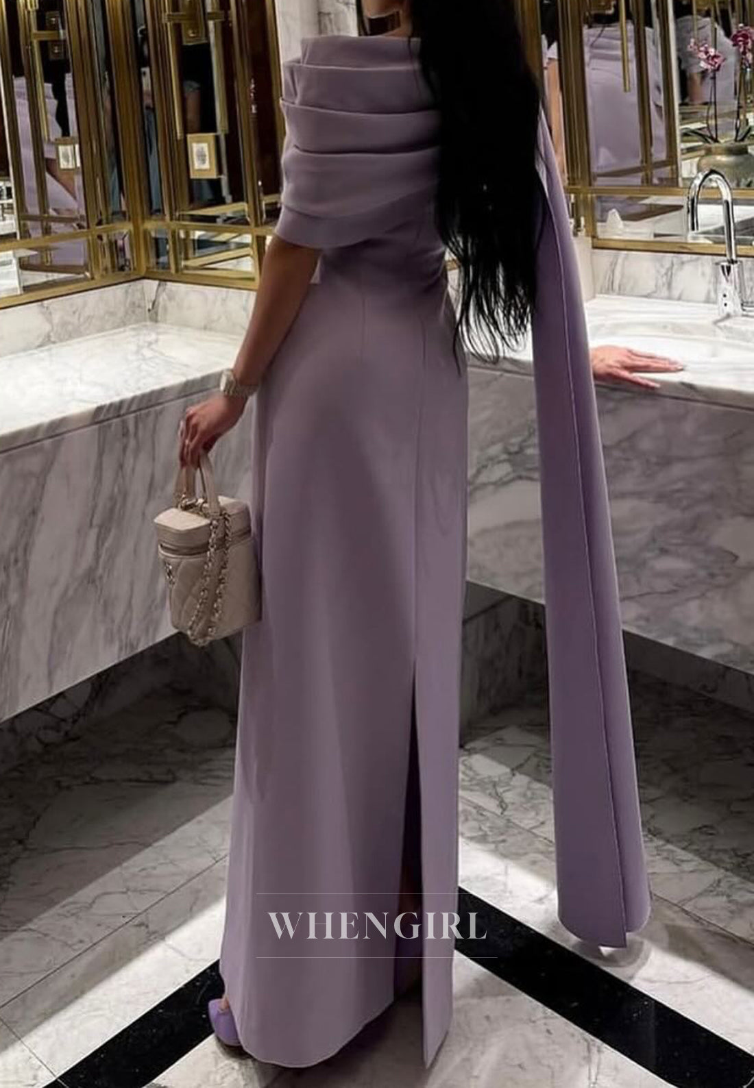 Lilac Pleated Bateau Neck Back Zipper Evening Dress Formal Gown