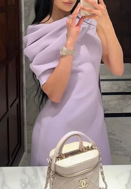 Lilac Pleated Bateau Neck Back Zipper Evening Dress Formal Gown