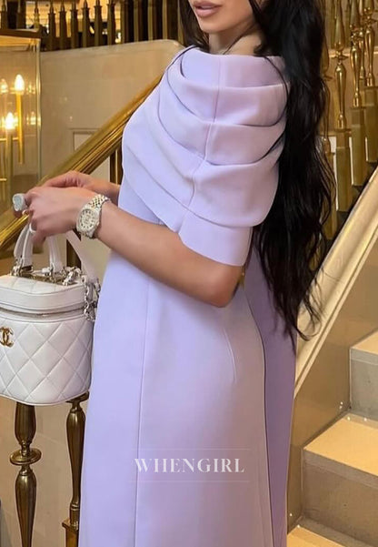 Lilac Pleated Bateau Neck Back Zipper Evening Dress Formal Gown