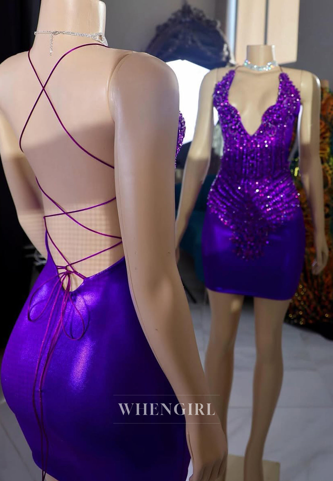 Regency Asymmetrical Neck Beaded Sheath Criss Cross Back Homecoming Dress