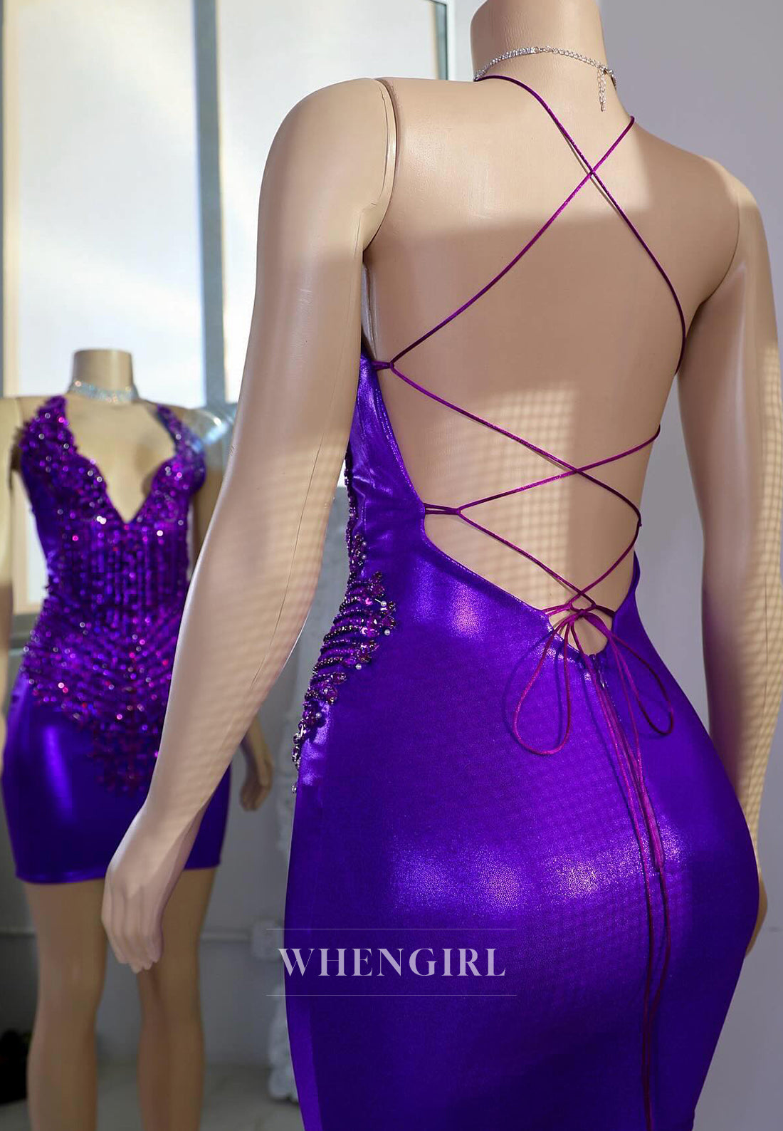 Regency Asymmetrical Neck Beaded Sheath Criss Cross Back Homecoming Dress