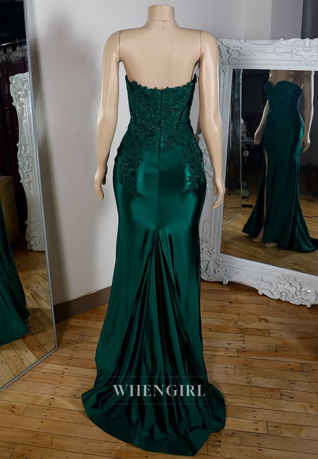 Graceful Sweetheart Sleeveless High Slit Mermaid Beaded Stin Prom Party Gown with Appliques