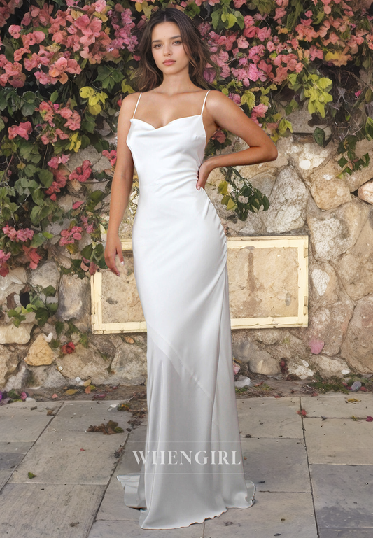 Sheath Strapless Straps Sleeveless Open Back Long Wedding Dress with Train