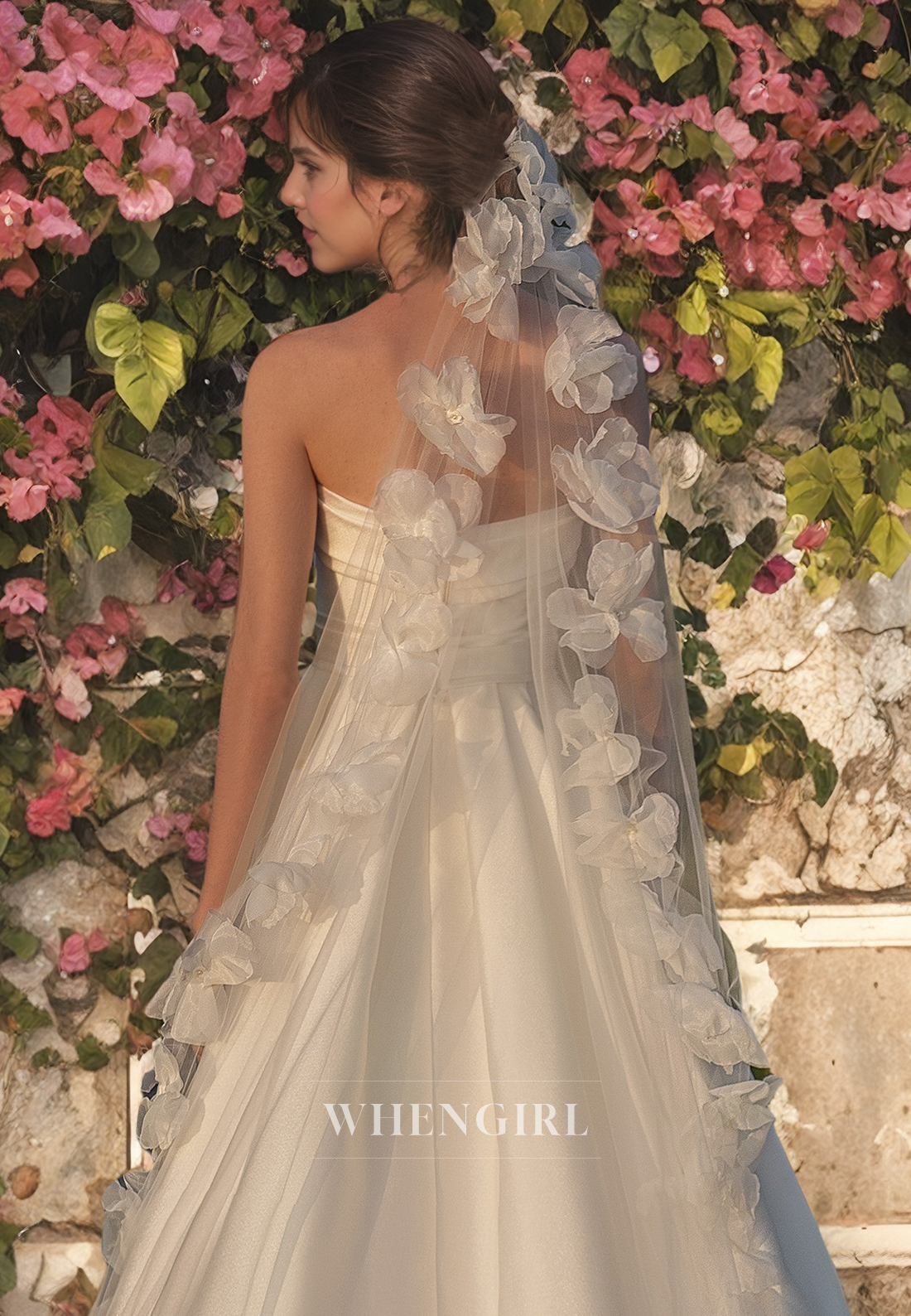 Sheath Strapless Sleeveless Pleated Satin Wedding Dress with High Side Slit and Train (without Veil)