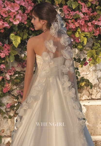 Sheath Strapless Sleeveless Pleated Satin Wedding Dress with High Side Slit and Train (without Veil)