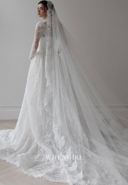 A-Line Long Sleeves Lace V Neck Wedding Dress