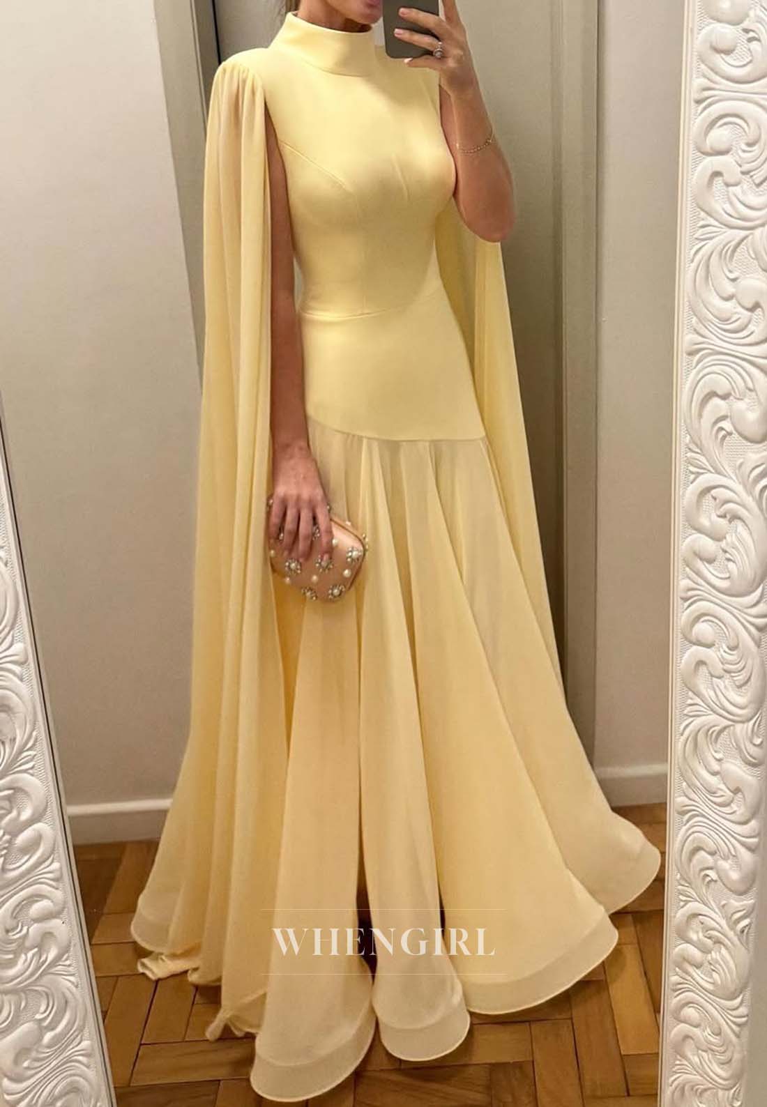 Daffodil High Neck CHiffon Formal Dress Mermaid Floor Length Evening Gown