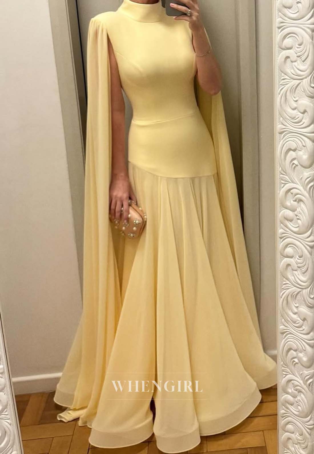 Daffodil High Neck CHiffon Formal Dress Mermaid Floor Length Evening Gown