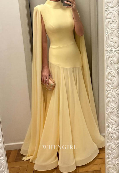 Daffodil High Neck CHiffon Formal Dress Mermaid Floor Length Evening Gown