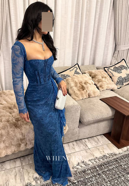 Gorgeous Long Sleeves Sweetheart Sheath Beaded Lace Parety Prom Dress with Appliques