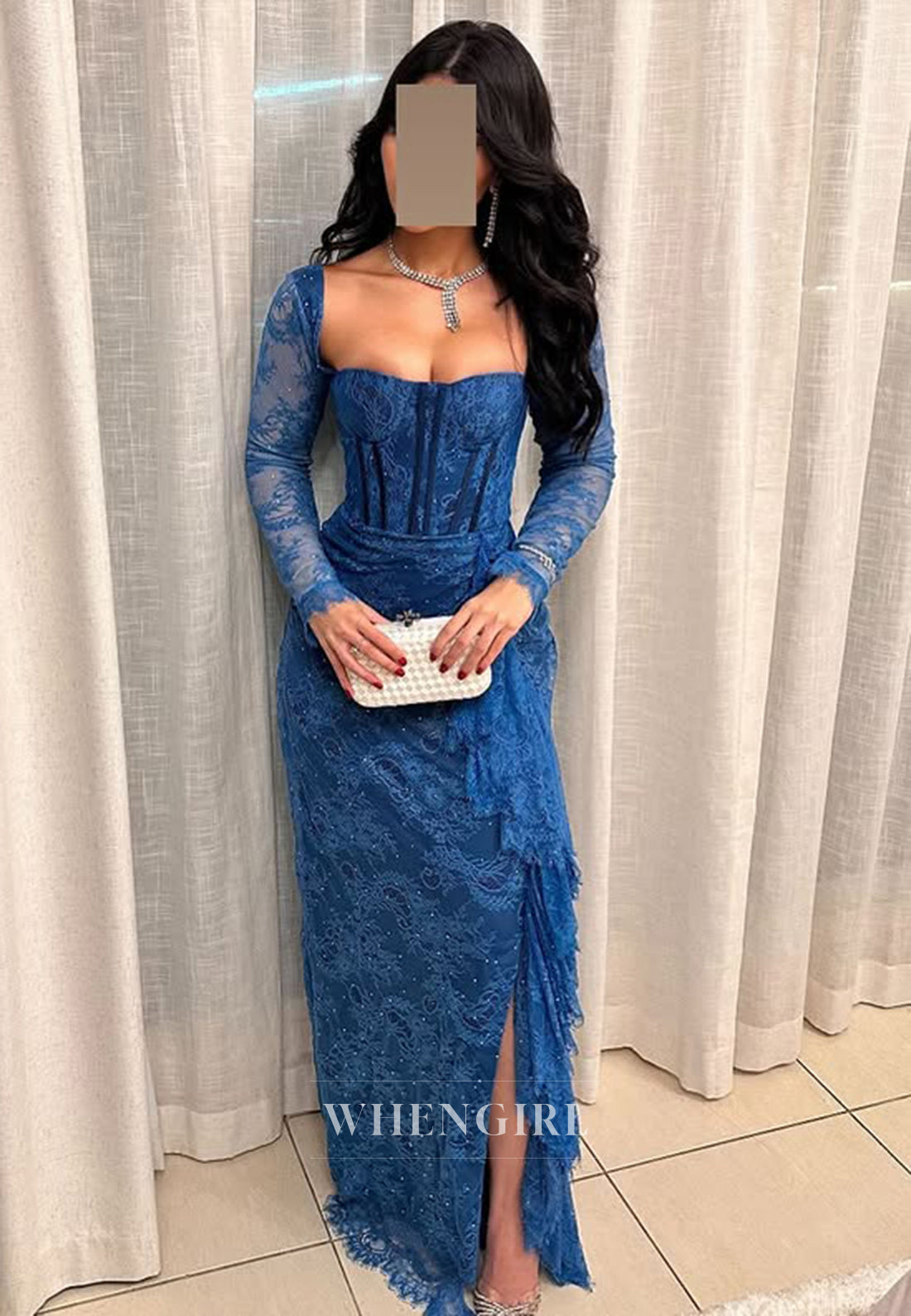 Gorgeous Long Sleeves Sweetheart Sheath Beaded Lace Parety Prom Dress with Appliques