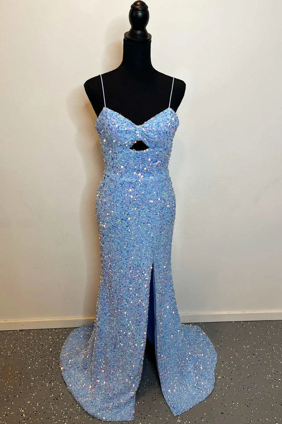 Mermaid Long Sequin Teal Prom Dress with Keyhole Straps Slit