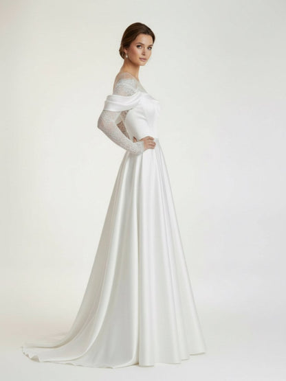 Mermaid Off-the-Shoulder Satin Lace Wedding Dress