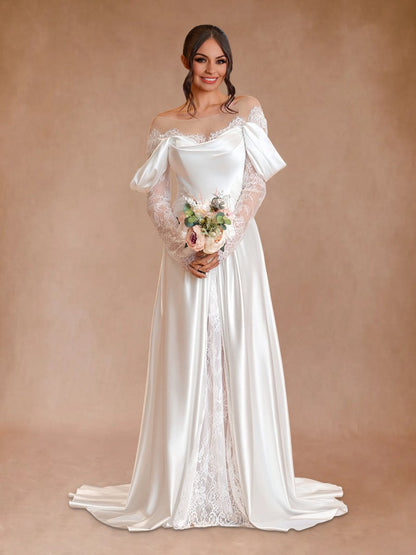 Mermaid Off-the-Shoulder Satin Lace Wedding Dress