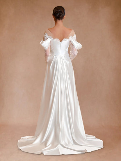 Mermaid Off-the-Shoulder Satin Lace Wedding Dress