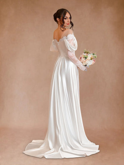 Mermaid Off-the-Shoulder Satin Lace Wedding Dress